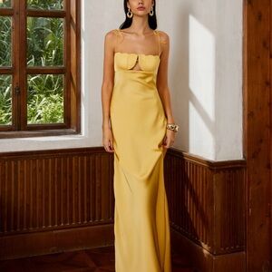 Brand New Commense Yellow Satin Cutout Maxi Dress – XS - NWT